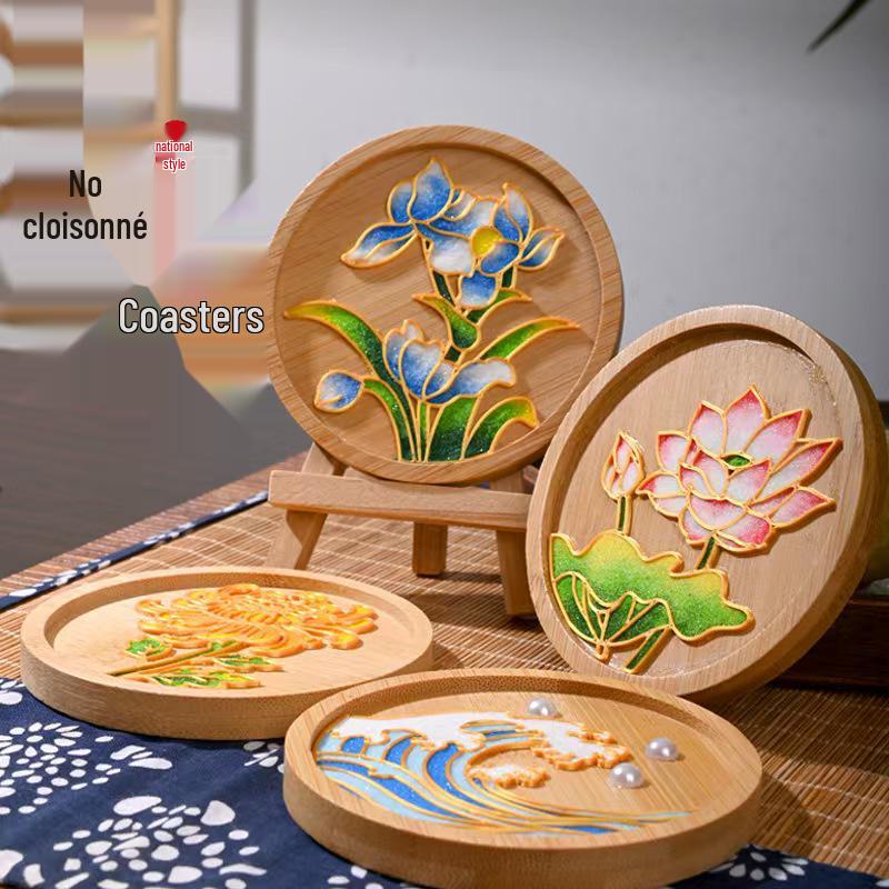 Cloisonné DIY Coaster Kit: Jingtailan No-Wire-Drawing, Chinese Style, Handmade Team Building Activity