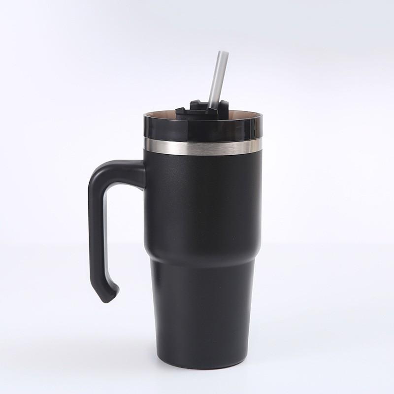 Stainless Steel Vacuum Insulated Travel Mug With Handle Straw 20oz Double Wall Cold Retention Cup Car Office