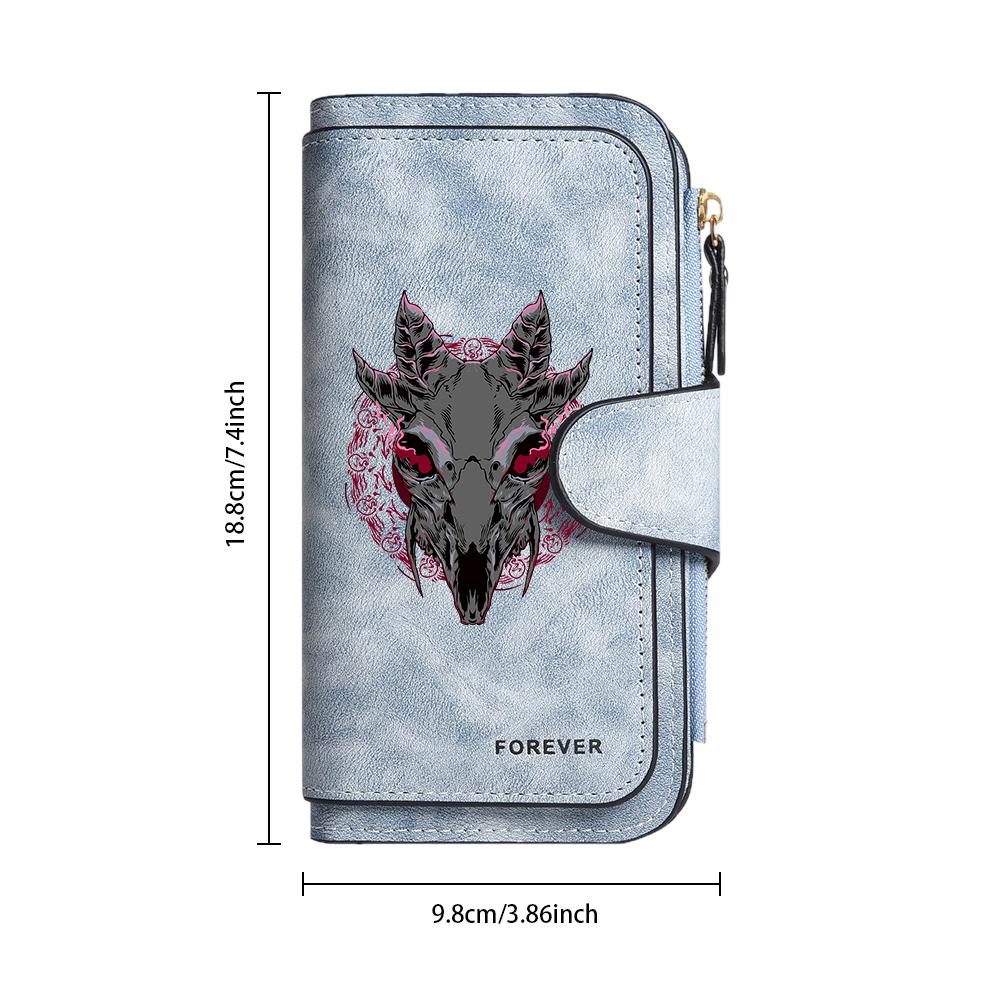 Gothic Demon Skull Print Long Wallet Casual Multi Card Holder Fashion PU Leather Purse for Daily Use