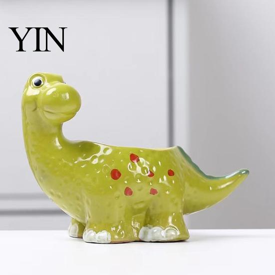 Stabiler Keramik-Sukkulenten-Übertopf Dinosaurier-Topf, Cartoon-Blumentopf mit Drainageloch, Niedlich Klein für Fensterbank Dino-Pflanze Sukkulenten,