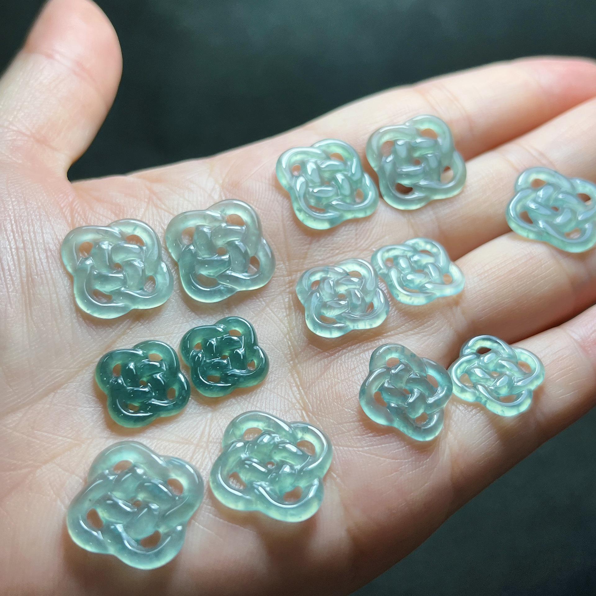 Natural Blue Water Jade Ruyi Knot Bracelet Pendant - Handmade DIY Jewelry Accessory Large, Random Color