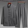 Chinesische traditionelle Kleidung Set Mann Herbst Leinen Schnalle Kung Fu Hemd orientalische Retro Top Hosen Tai Chi atmungsaktive Uniformen Hanfu