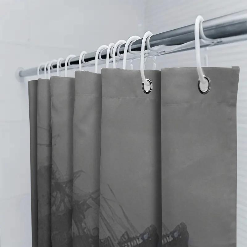Duschvorhang Grau Piratenschiff Dunkle Fantasy Badezimmerdekoration Wasserdicht Heimdekoration Modern Weiß Badewannen-Set Badezimmer Duschvorhangstange