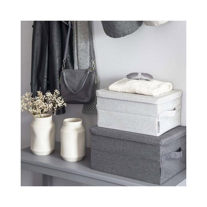 Boîte de rangement - ON RANGE TOUT - Avec couvercle - Gris chiné - Pliable - 40x30x22 cm