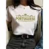 European Size Women'S Y2K Style PORTUGUESE Graphic T-Shirt - Soft, Breathable, Short Sleeve, Round Neck,Casual Summer Tee with Crown & Floral Design