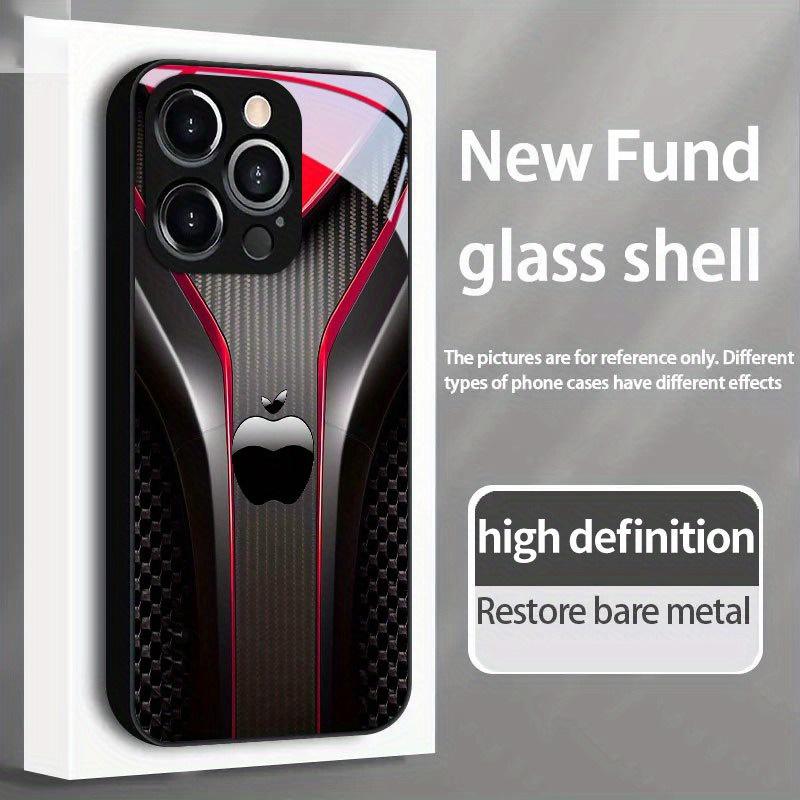 Rote Karbonfaser Mit Apple-Muster Gehärtetes Glas Schwarze Handyhülle Für Samsung Galaxy S25 S24 S23 Ultra Plus FE Abdeckung
