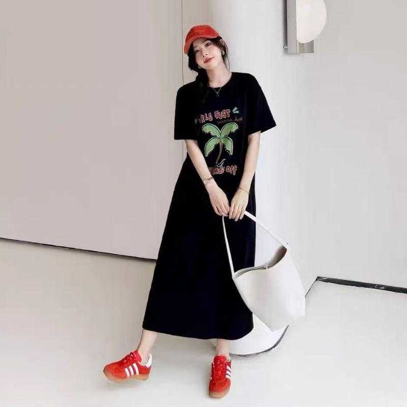 Women's Short-sleeved T-shirt Dress Summer Loose Look Lazy Over The Knee Long Dress