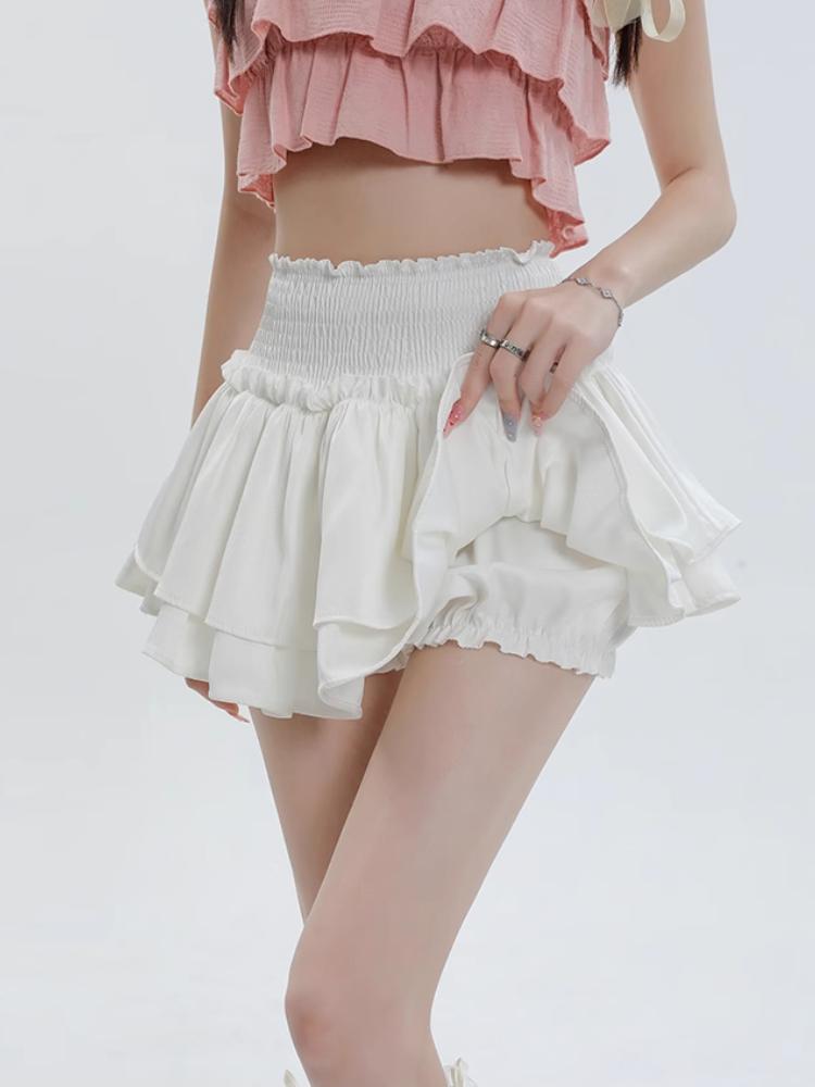 

Мини-юбка Balletcore эластичная высокая талия бальное платье с оборками пэчворк Лолита юбка короткая однотонная милая женская одежда лето милая M белый