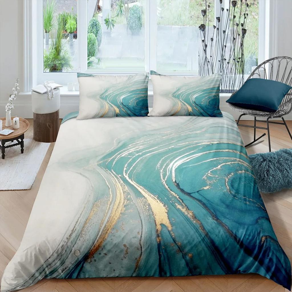 3D Modern Pattern Bedding Set Duvet Cover Set Pastel Rainbow Marble Printed Comforter Cover Polyester Bedding Set 12Pillowcase