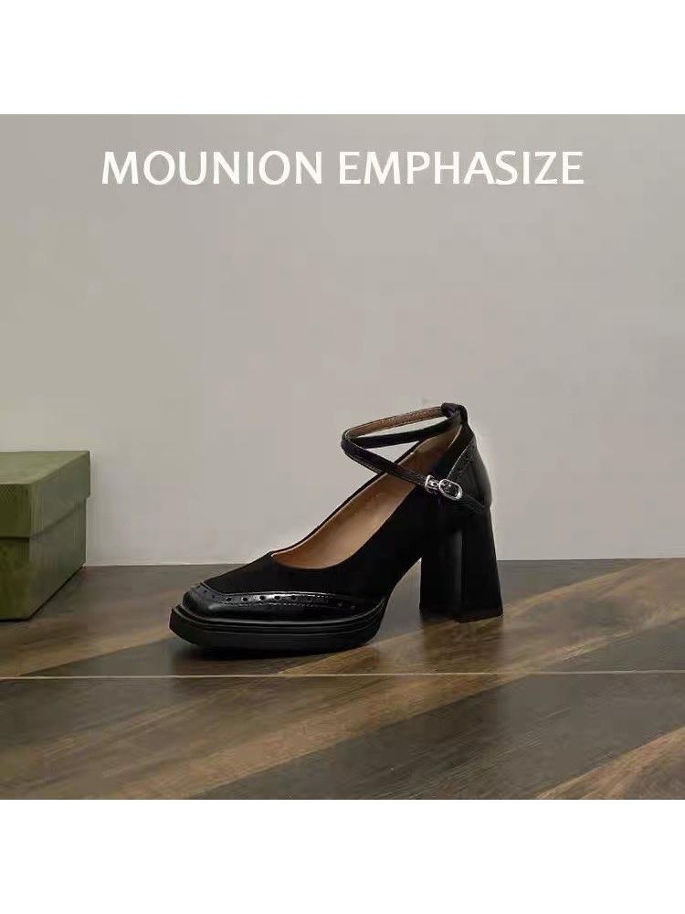 fashion 2024 New Spring Autumn Women Pumps Natural Leather Platforms Loafers Square Toe Buckle Woman Working Casual Shoes