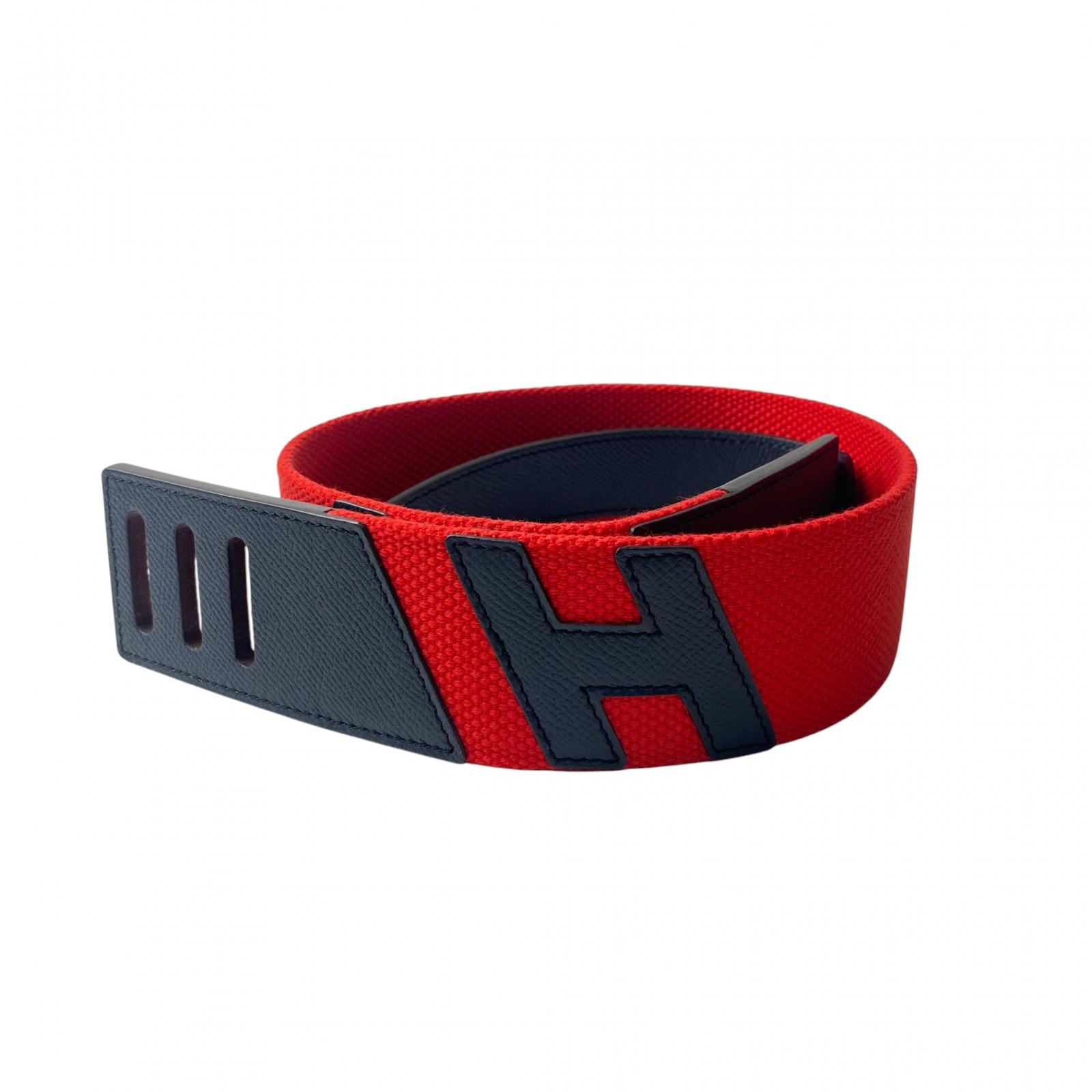 

Used HERMESbelt Red/Navy canvas/leather mens
