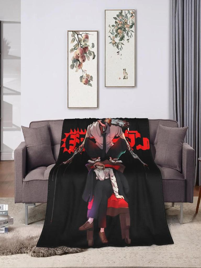 Denji and Makima Chainsaw Man Anime Blanket Soft Plush Flannel Throw for Bed Home Decor Gift for Fans