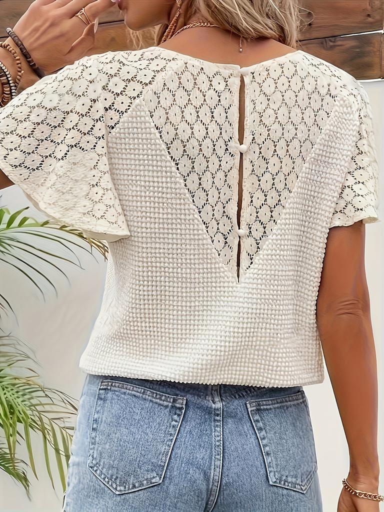 Summer New Women's Fashion V-Neck Lace Elegant Commute Loose Casual Knit Sweater