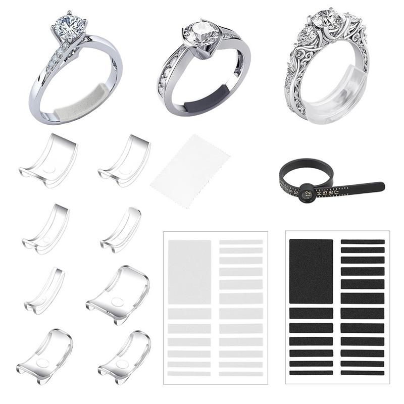 AD23-8 Pcs Ring-Size Adjuster For Loose Rings Transparent Invisible Ring Adapter Kit With Silverware Polishing Cloth