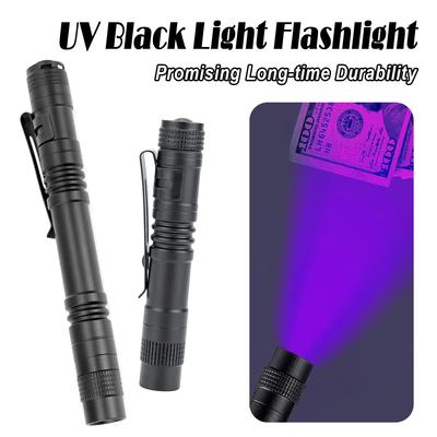 2PCS UV Flashlight 365nm Ultraviolet Torch With Pen Clip Portable Use AAA Batteries Light Pet Urine Scorpion Detector UV Lamp