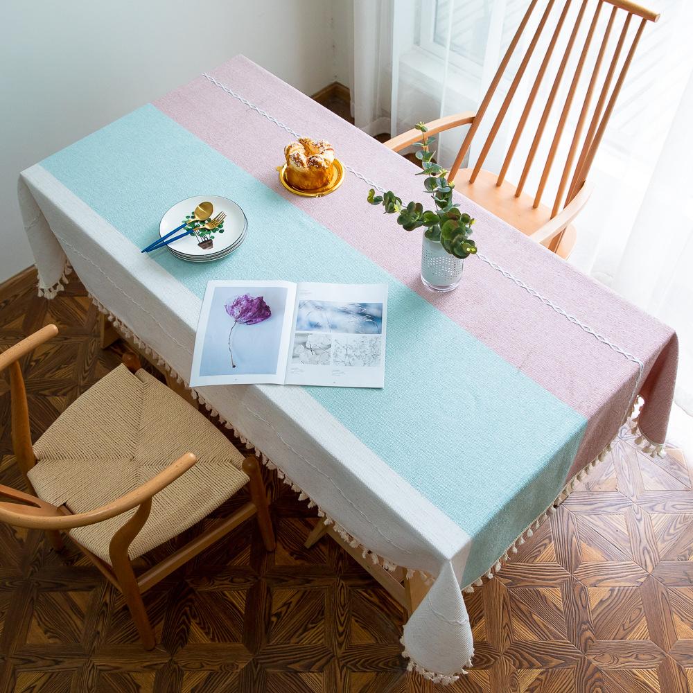 Fabric Striped Cotton And Linen Tablecloth, Jacquard Table Mat Fabric Solid Color Tablecloth Tablecloth