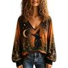 Women's V-Neck Top for Halloween and Fall Occasions
