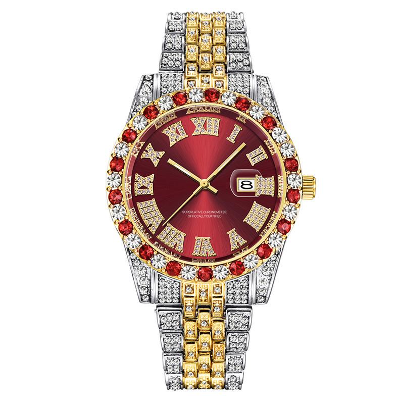 Huaqiangbei Men's Diamond-Studded Submariner Hip Hop Quartz Watch with Calendar