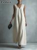 New Summer Casual Chic V-Neck Sleeveless Cotton Dress for Women