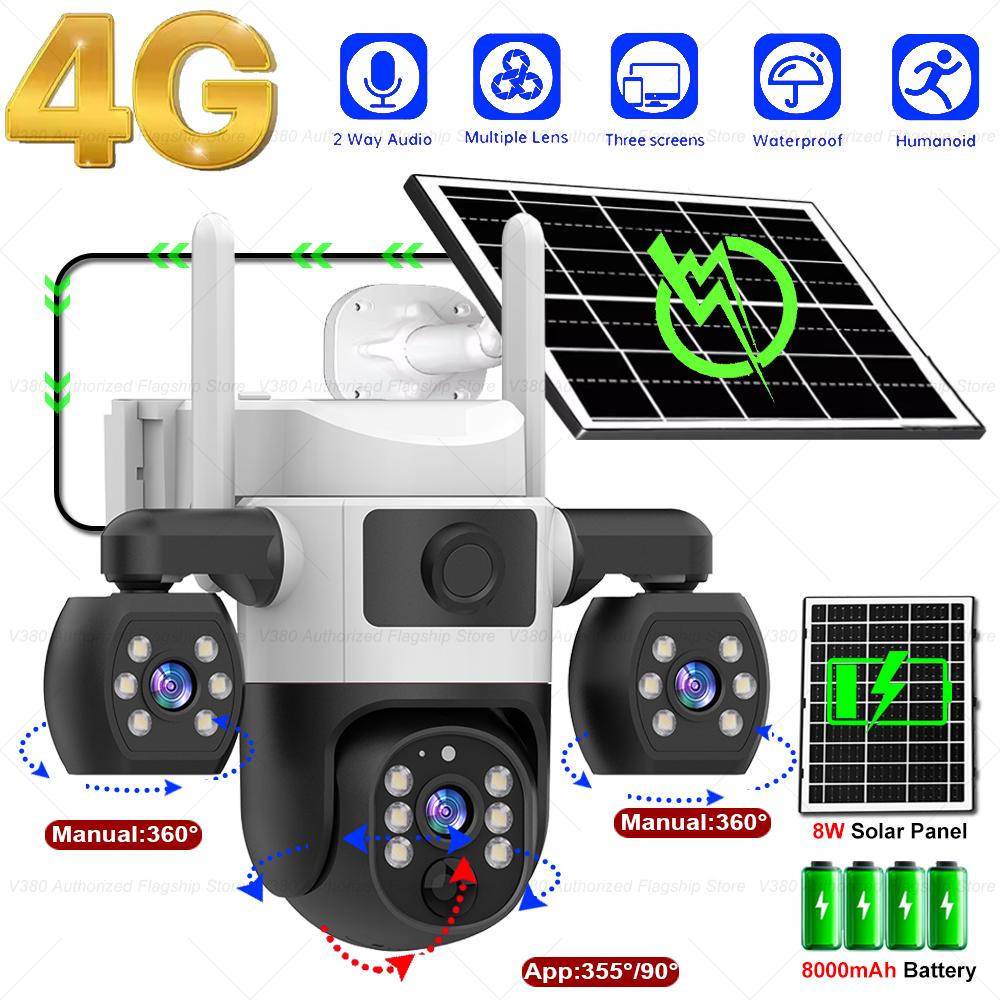 

V380 Pro 4G Solar Camera Outdoor PIR Human Detection Video Playback IP Wireless 8000mAh BatterySecurity Protection CCTV Cameras WIFI Camera