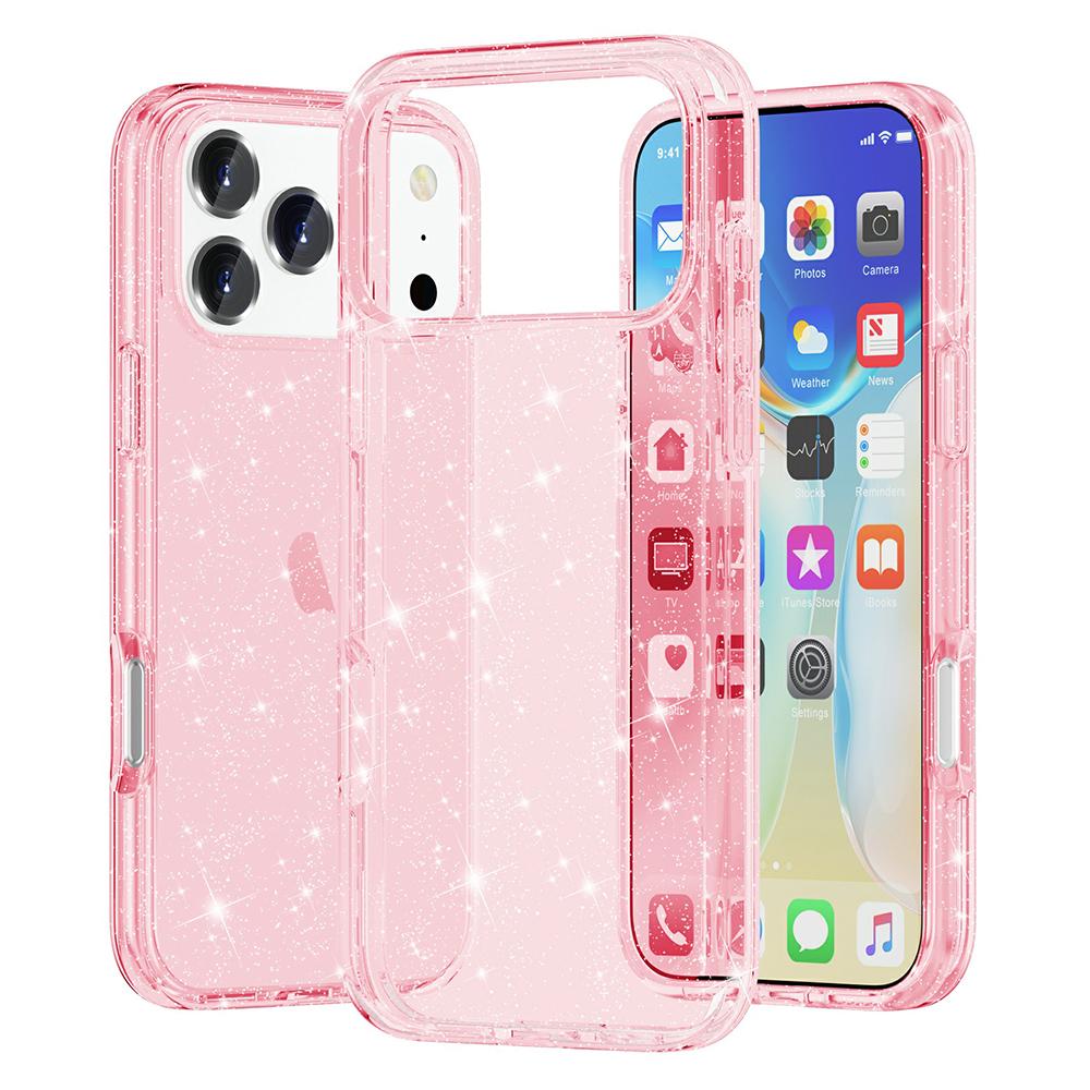 

For iPhone 17 Pro Case Sparkly Powder Glitter Shiny Soft TPU+Hard PC Back Cover Pink