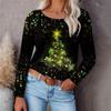 Digital Printed Christmas Women's Sportswear Round Neck Long Sleeved Loose Casual Christmas Tree T-Shirts