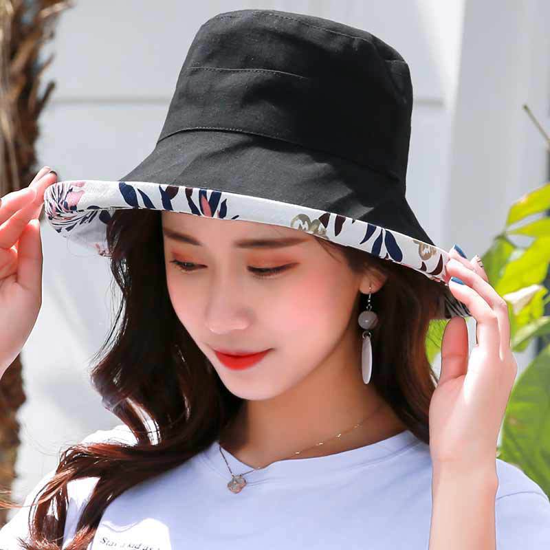 Double-sided bucket hat women's summer tide versatile Japanese face hat beach outing big edge sun protection big brim breathable