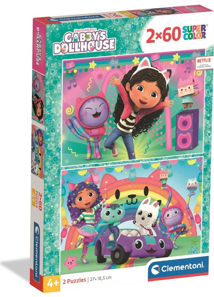 2 x 60 piece puzzle. Super colorful. Gabby's Dollhouse