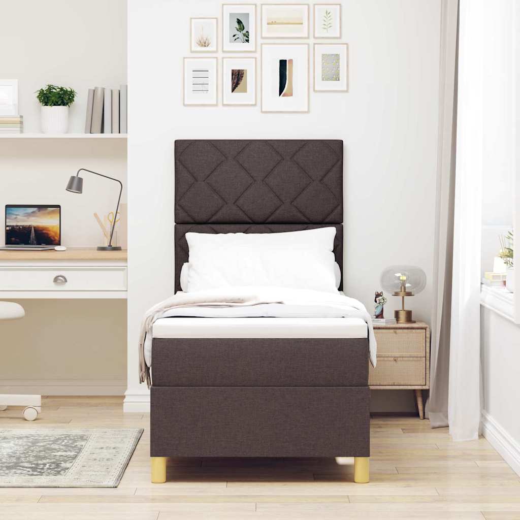 Boxspring Bed with Headboard Dark Brown 80 x 200 cm Fabric