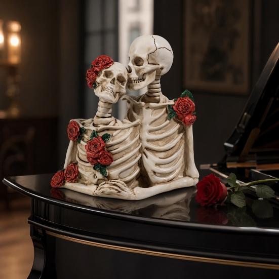 Mroczne Romantyczne Ozdoby, Gotycka Para Model Czaszki z Żywicy, Unikalna Dekoracja i Rekwizyt na Halloween do Upiornego Wystroju Domu, Miłośnicy Gotyku, Nawiedzony Dom