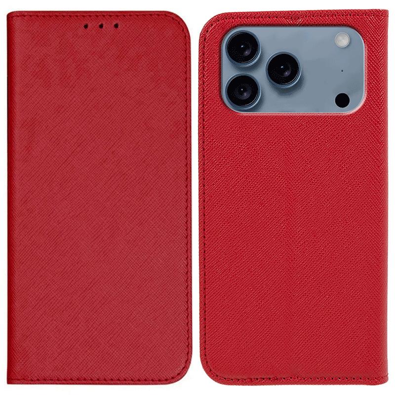 

For iPhone 17 Pro Case Cross Texture Leather Phone Cover Hidden Magnetic Red