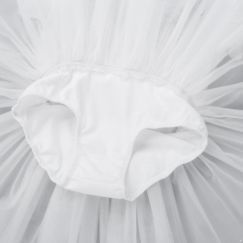 Kids Girls Dance Short Sleeves Ballet Mesh Tutu Dress Child Dancewear Costumes