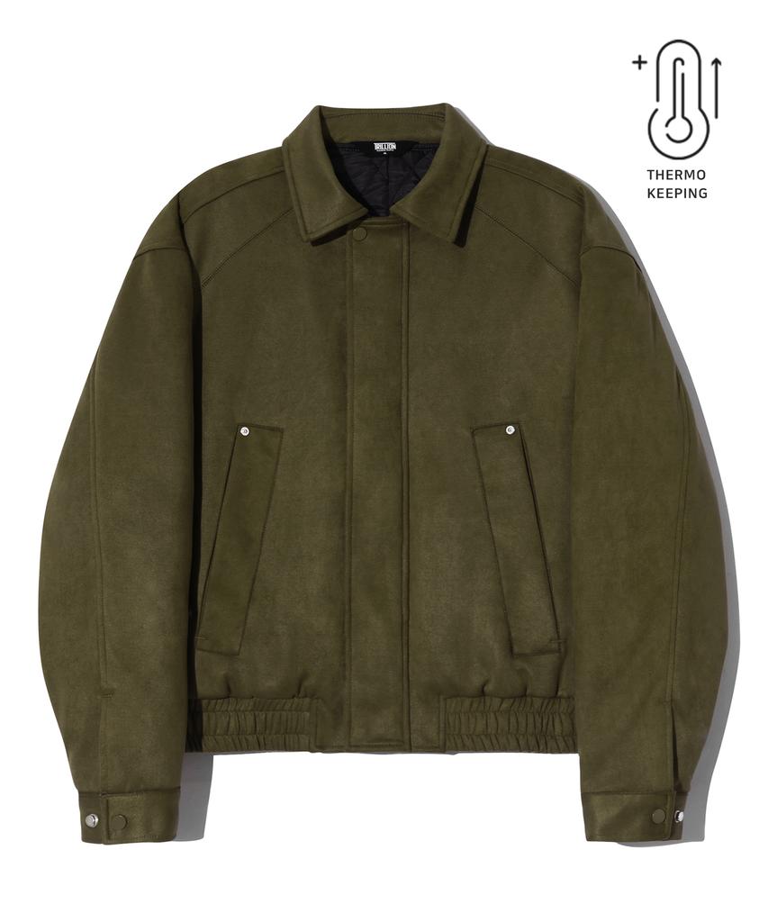 Trillion Suede Rivet Blouson Zip-Up Jacket (Khaki)