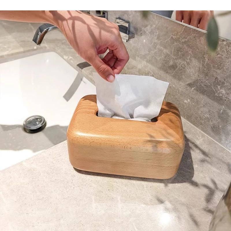 Einfache Massivholz-Taschentuchbox Buche Nussbaum Serviettenpapier Wohnzimmer Abnehmbarer Heim-Aufbewahrungsbehälter