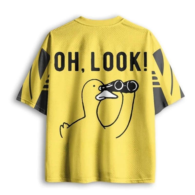 New Fashion Fun Duck Printed V-neck T-shirt Suitable for Summer Adult Leisure Outdoor Sports Basketball Shirt