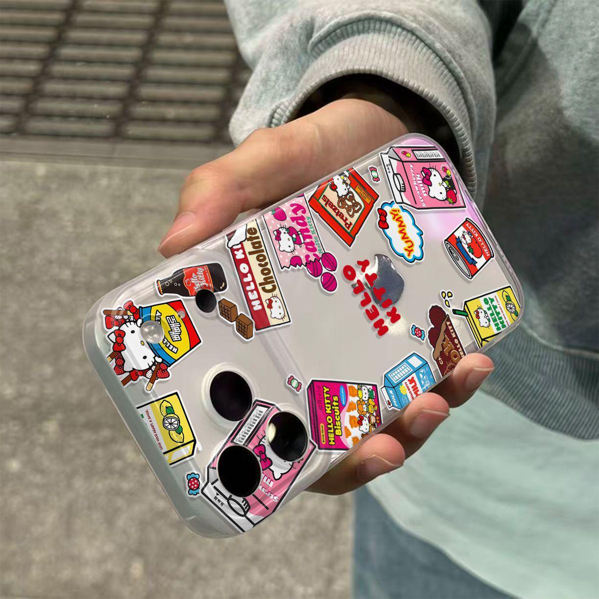 

Cartoon Hello Kitty Snack Phone Case for Apple 17/16/13 Pro Max - Integrated Button iPhone 12 PRO MAX