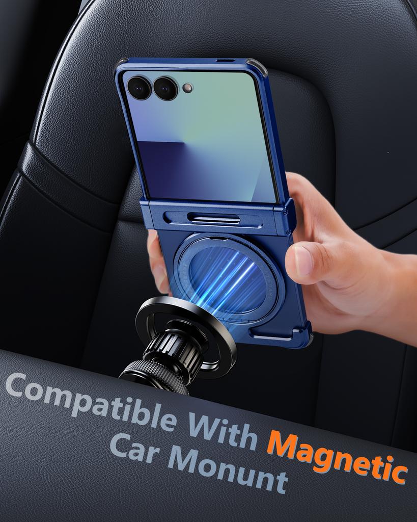 Oatsbasf Metal Phone Case for Samsung Galaxy Z Flip 7 with Ring Stand 360° Rotation Magnetic Minimalist Bumper for Z Flip 7 Case