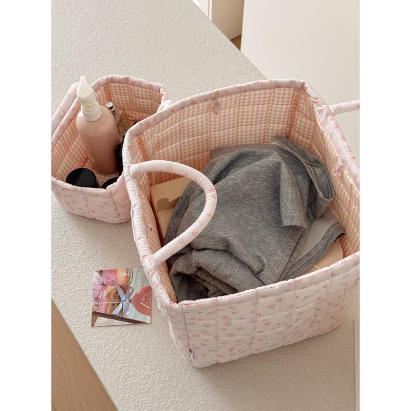 Rose Flower Storage Basket With Cotton Material And Foldable Design For Home Organization