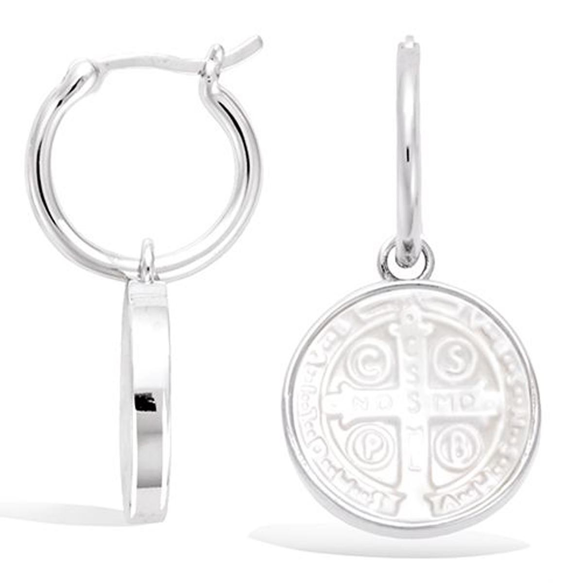 

Les Trésors De Lily [R5674] - Серебряные серьги-кольца Croix de Saint-Benoit с перламутром (родий) - 14 мм 15 мм
