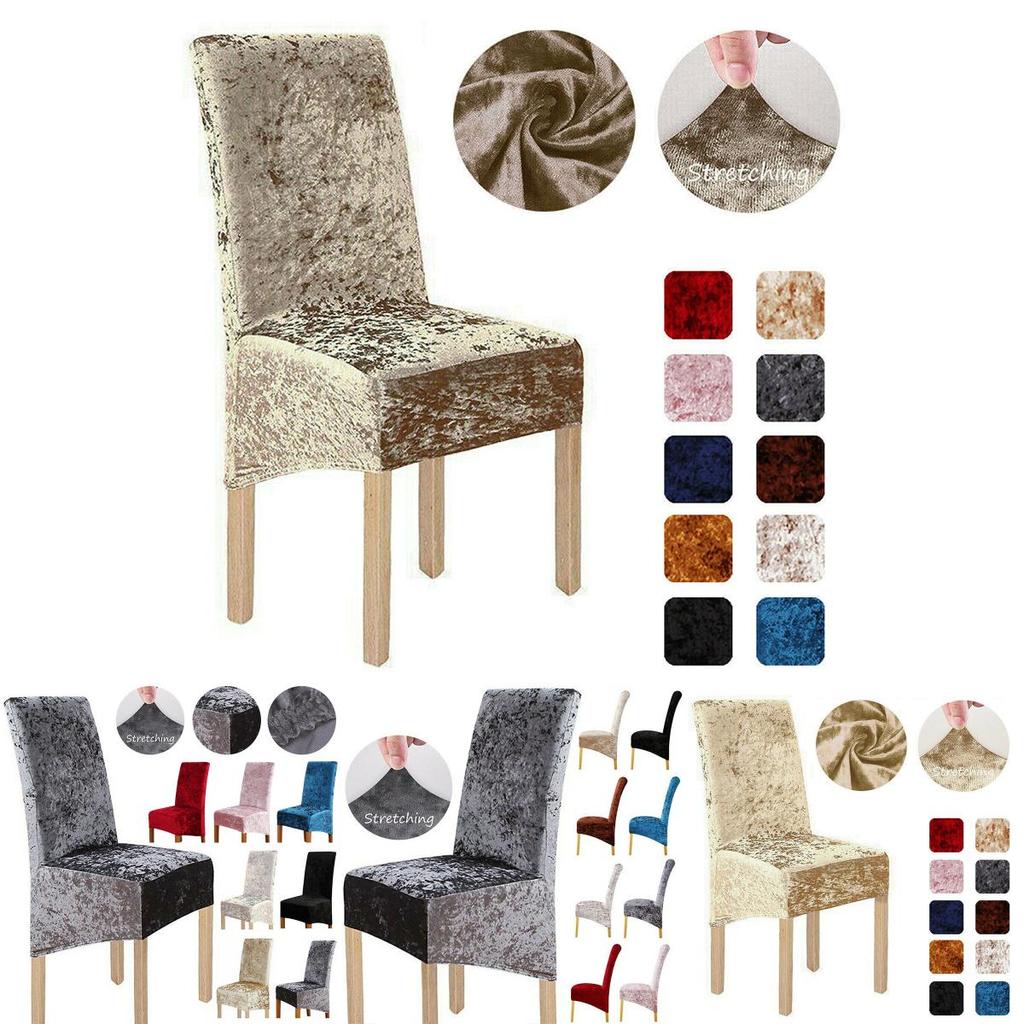 Stylish Crushed Velvet Dining Chair Covers With Secure Fit And Quick Recovery Stretch