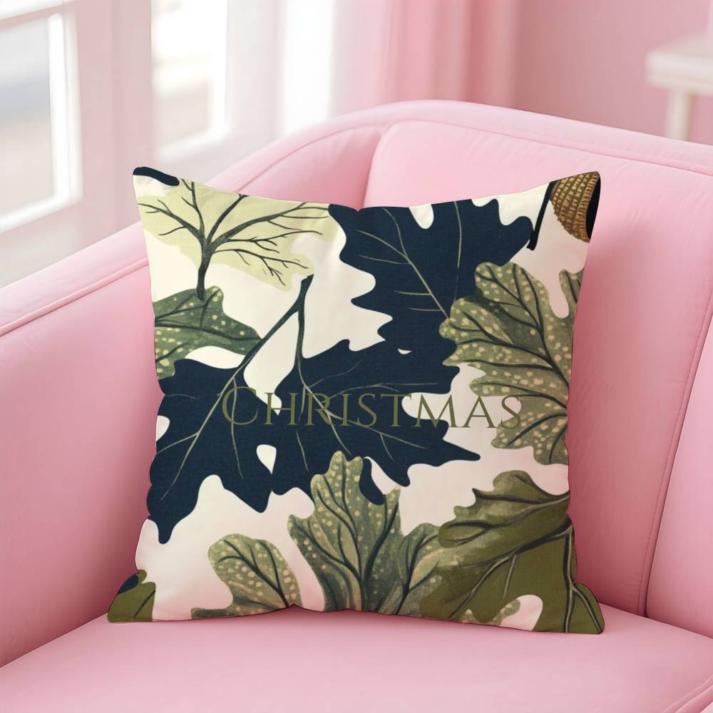 W-Winter Christmas P-Pine Leaf Pillow Case Anti-dustmite Pillow Invisible Zipper Silky Short Plush Sofa Cushion Cover