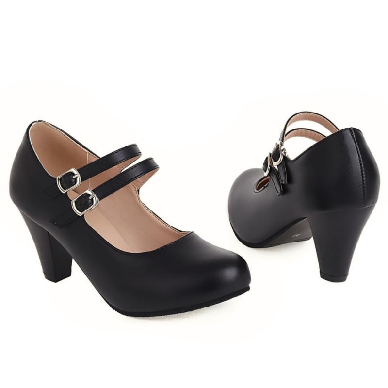 Zarif Kadın Beyaz Yüksek Topuklu Mary Janes Ayakkabılar Moda Siyah Topuklu Parti Düğün Ofis Ayakkabıları Kadın Elbise Pompaları Büyük Numara 45