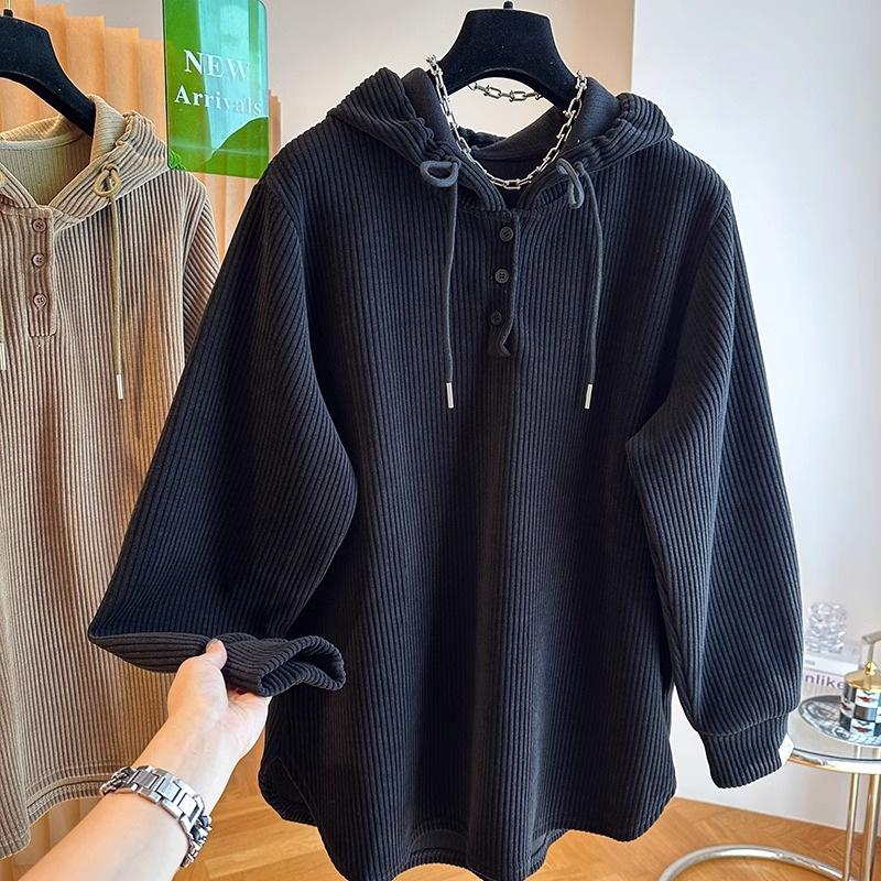 Large Size Hooded Top for Women In Autumn French Niche Design Spring and Autumn Fat Mm Belly-covering Long-sleeved Hoodie