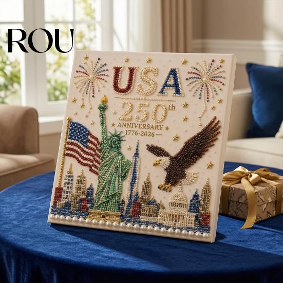 250th Anniversary Gift Pearl Painting Kit, USA DIY Art Bald Eagle Craft Kit Set, Patriotic Bead for Beginners Adults Relaxation