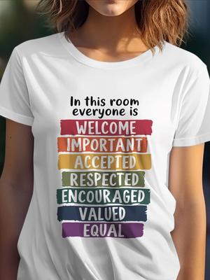 In This Room Everyone Is Welcome Mens Kids T Shirt Teacher Equality Quote Rainbow Graphic