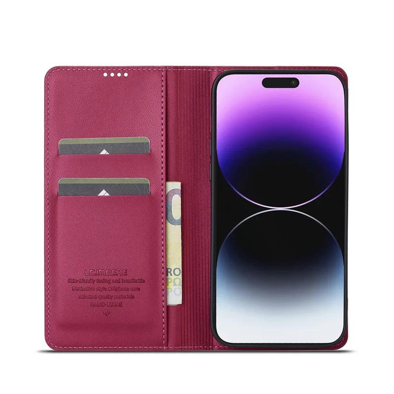 Strong Magnetic Cards Solt Wallet Leather Book Case For iPhone 16 Pro Max 16E 15 14 13 12 11 Flip Slim Bag Business Pocket Cover