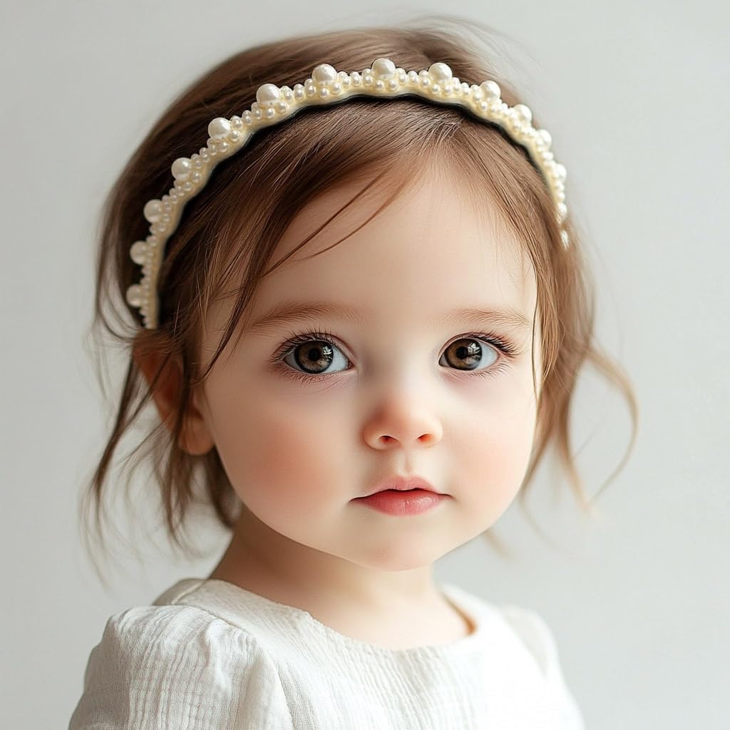 BIANHUAN Pearl Hairband Headband for Babies and Kids, Perfect for Dresses, Formal Occasions, Recitals, Shichi-Go-San, Weddings, and Ceremonies, White