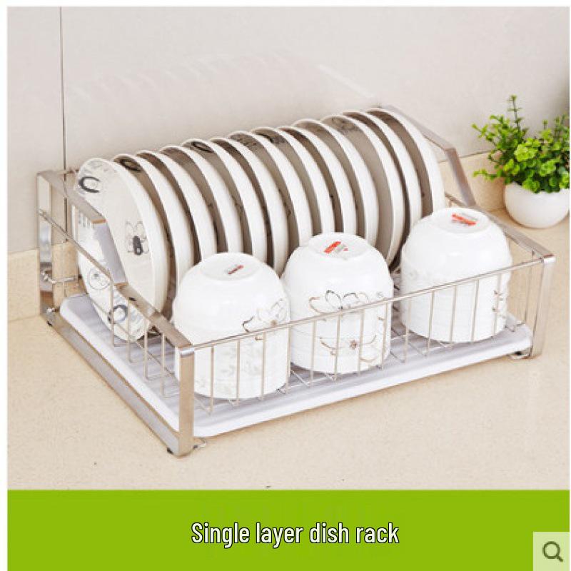 304 Stainless Steel Single Layer Kitchen Storage Rack with Chopstick Basket and Dish Drain