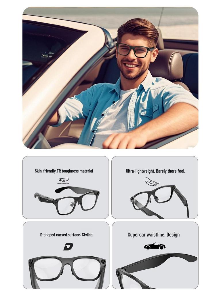 Smart Glasses: 800W Pixel Camera, AI, Bluetooth Audio, Call Translation, Photography & HD Video Recording