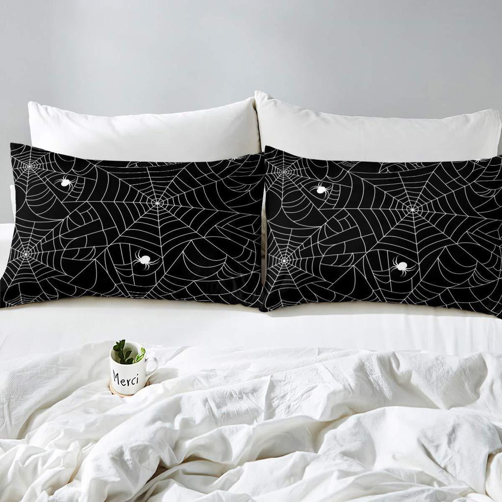 Horror Spider Web Pattern Three-Piece Digital Printed Bedding Halloween Themed Bed Cover